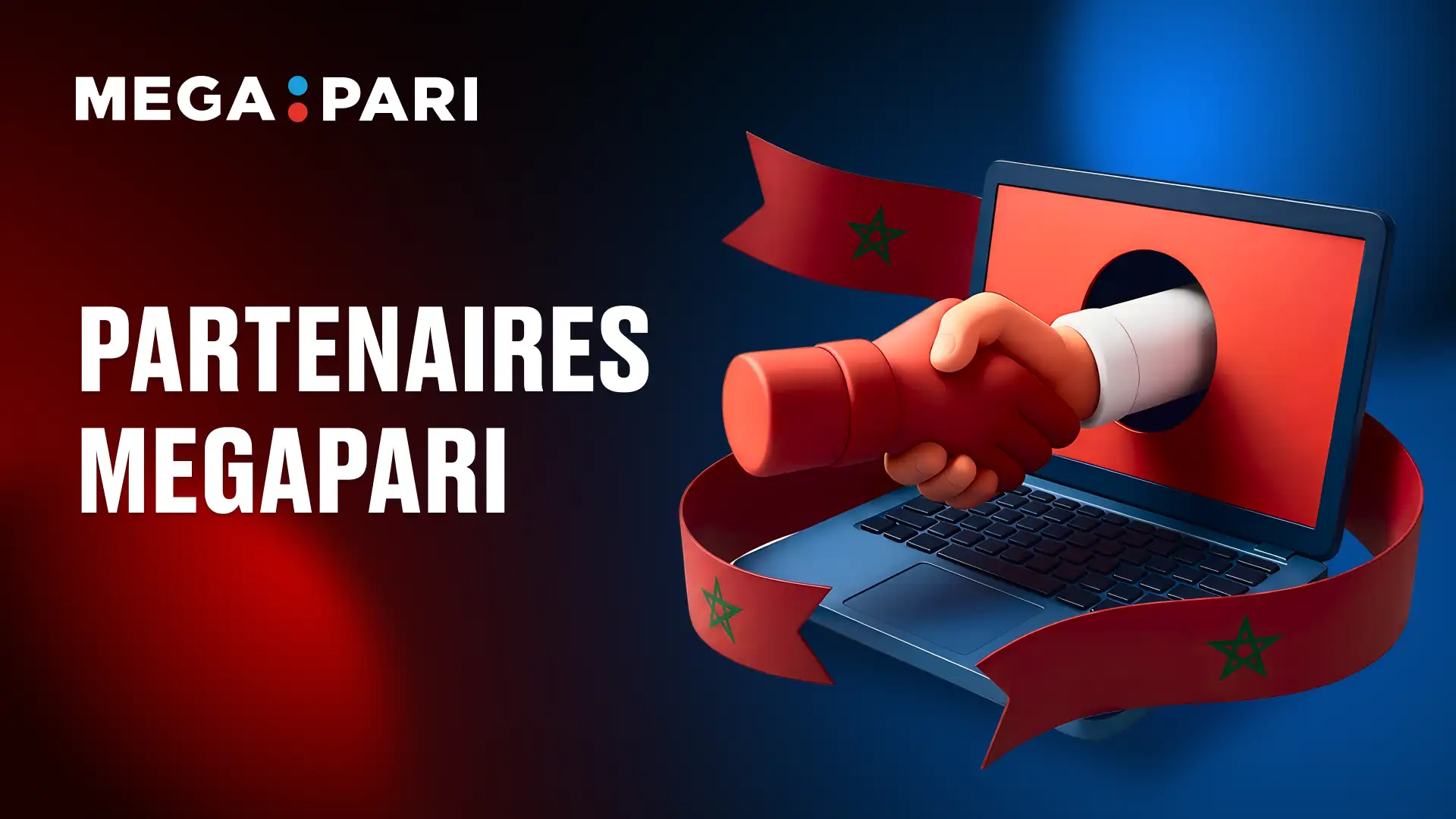 Programme d’affiliation Megapari pour le marketing d’affiliation au Maroc Poignée de main via un ordinateur symbolisant le programme d’affiliation Megapari au Maroc